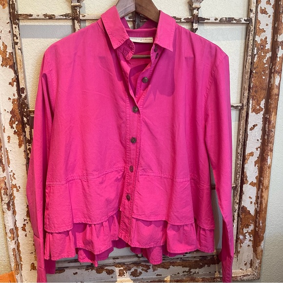 Eleven Stitch Design S Pink Swing Button Down Shirt Top Blouse Lagenlook - Picture 4 of 15